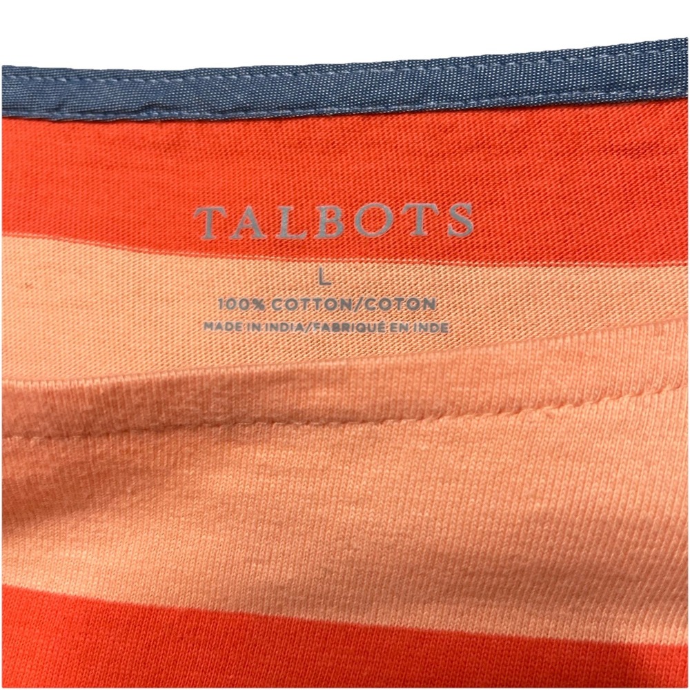 Talbots Stripe Ballet Neck 3/4 Sleeve Top L 100% Cotton Soft Travel Resort - Picture 3 of 7
